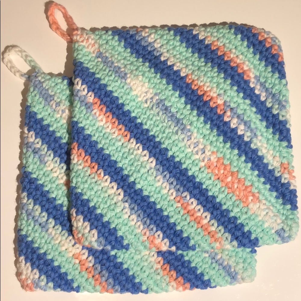 Set of 2 cotton potholders double thick handmade crochet